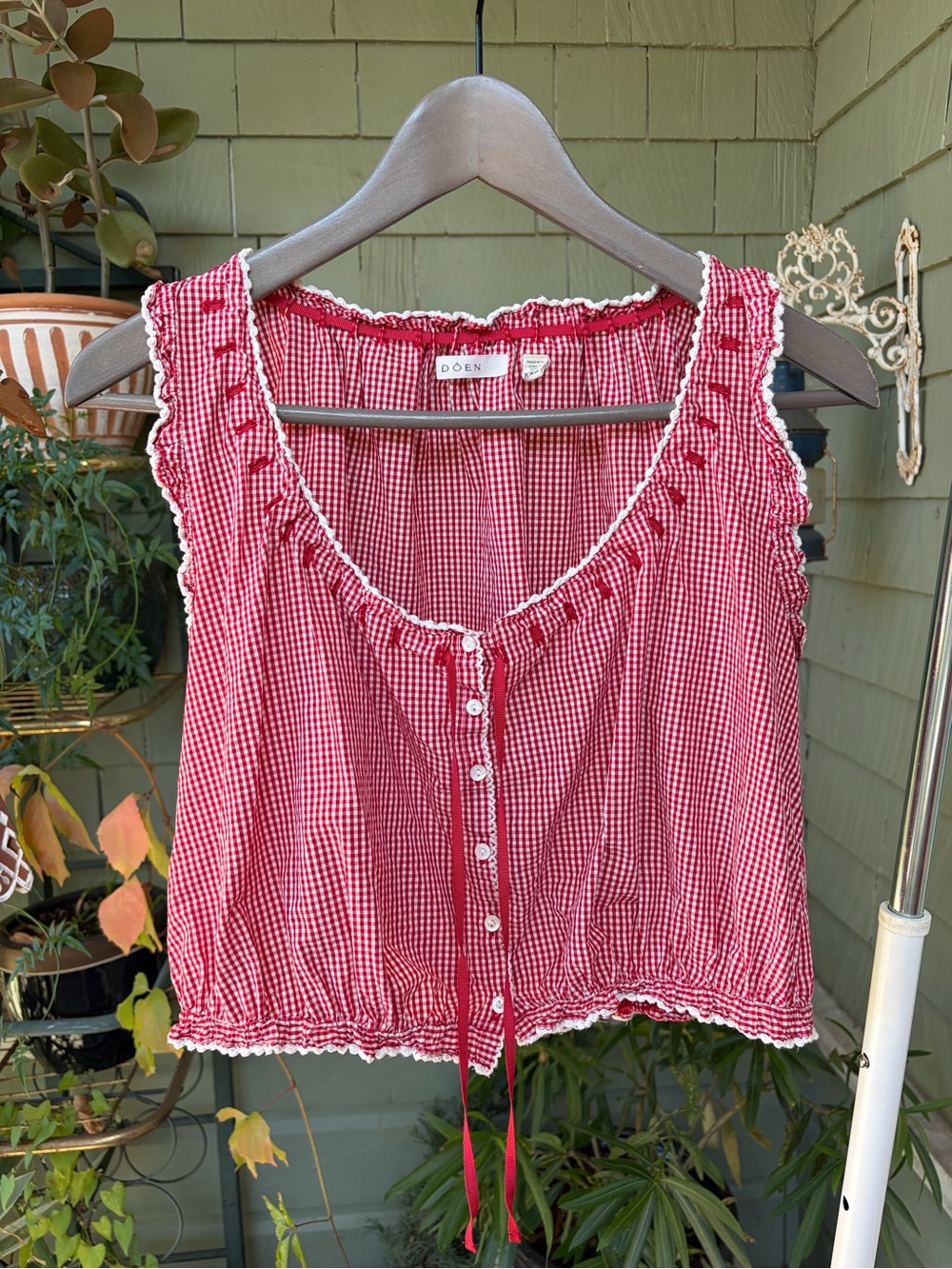 DÔEN Traveler top in Red Cherise Paris Gingham